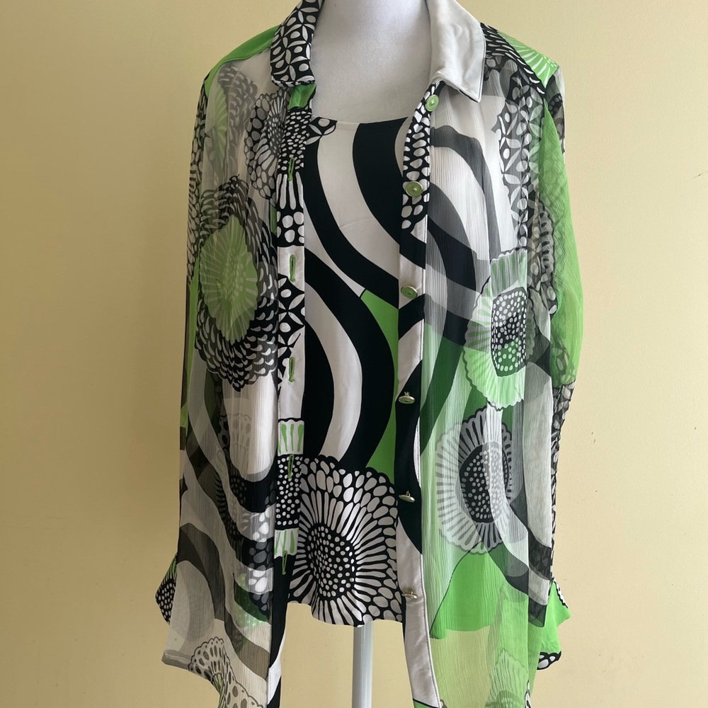 Stizzoli Green and Black Patterned Blouse